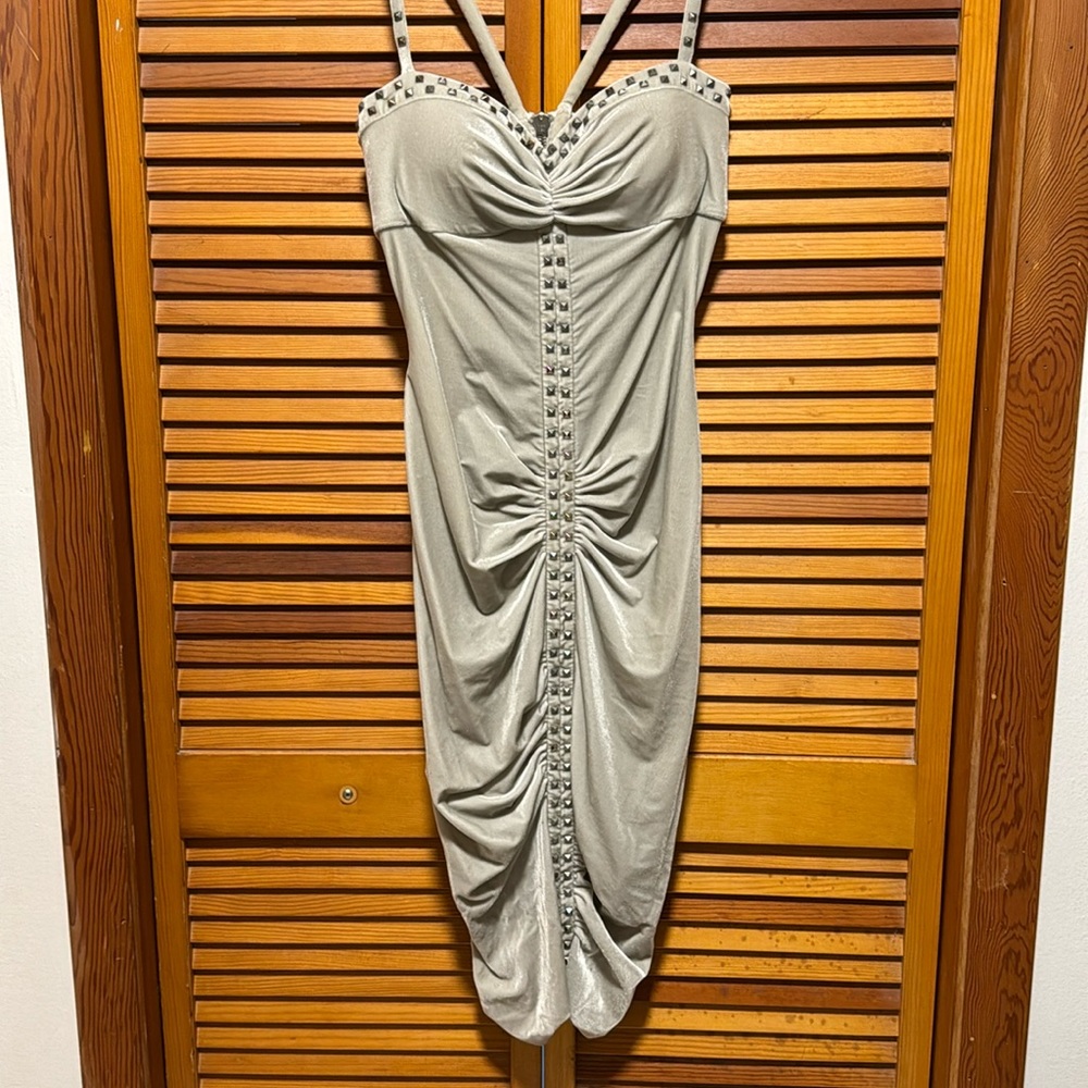 Silver, velvet, sparkling Versace dress